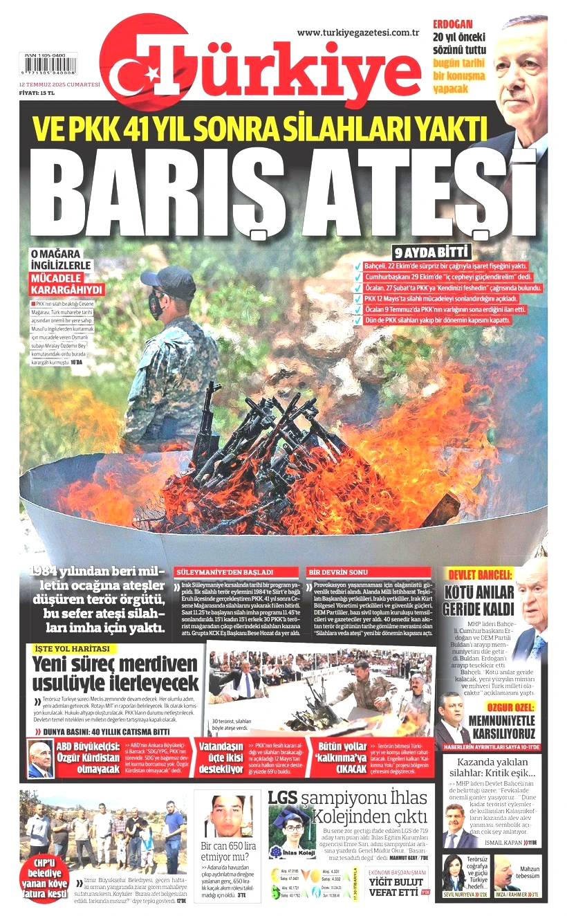 Tarihi Günü Gazeteler Nasıl Gördü? Terör Örgütü PKK'nın Silah Bırakması Manşetlerde - Resim: 17