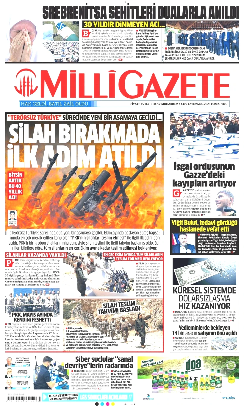 Tarihi Günü Gazeteler Nasıl Gördü? Terör Örgütü PKK'nın Silah Bırakması Manşetlerde - Resim: 9