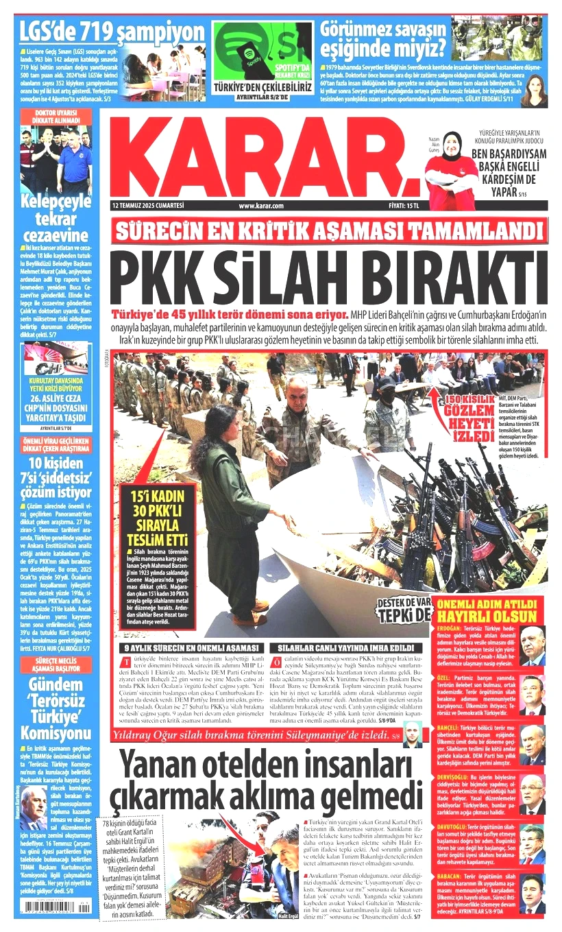 Tarihi Günü Gazeteler Nasıl Gördü? Terör Örgütü PKK'nın Silah Bırakması Manşetlerde - Resim: 7