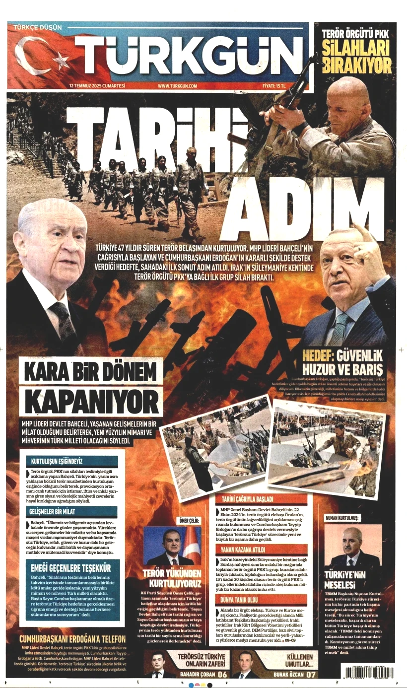 Tarihi Günü Gazeteler Nasıl Gördü? Terör Örgütü PKK'nın Silah Bırakması Manşetlerde - Resim: 16